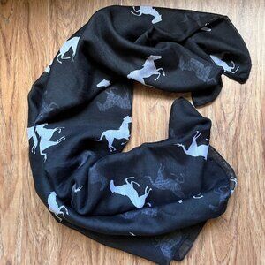 Black and White Horse Print Women's Scarf, 6 ft by 3 ft